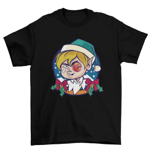Christmas elf with black eye t-shirt
