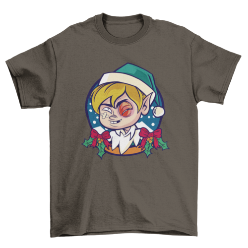 Christmas elf with black eye t-shirt