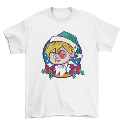 Christmas elf with black eye t-shirt