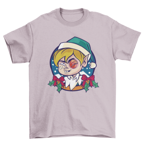 Christmas elf with black eye t-shirt