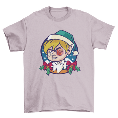 Christmas elf with black eye t-shirt